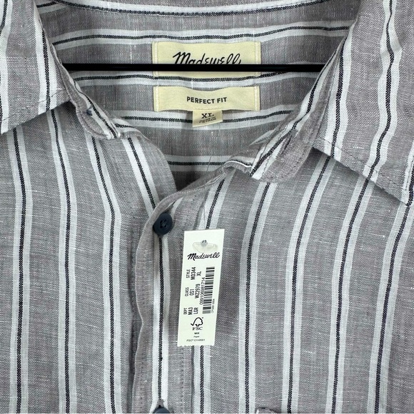 Madewell The Perfect Fit 100% Linen Short Sleeve Stripe Button Down Shirt XL NWT - Picture 6 of 11